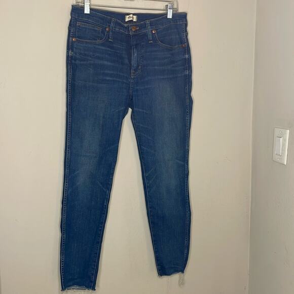 Madewell 9” High Rise Skinny Blue Denim Jeans Pants Women’s Size 31 Raw Hem - Picture 2 of 11